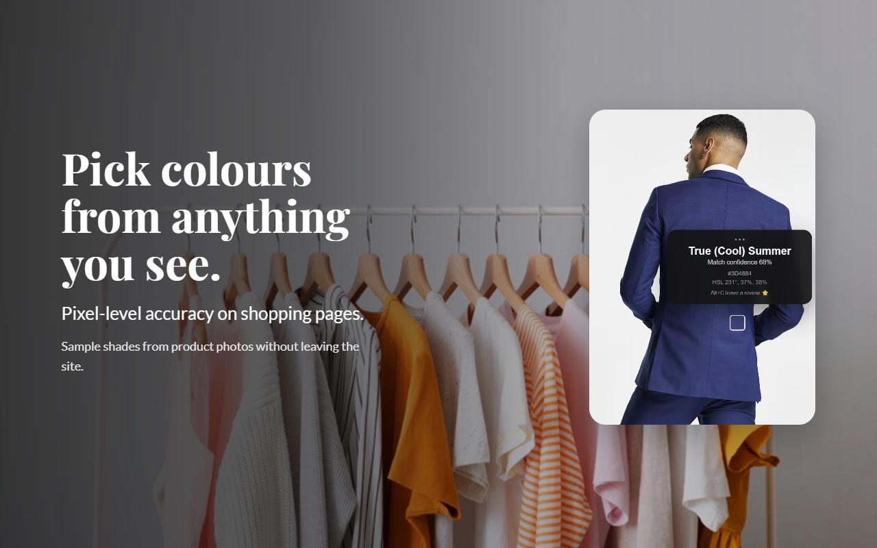 Pick colours from anything you see: colour sampling from shopping photos.